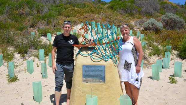 Sharon Burden at son Kyle's memorial.