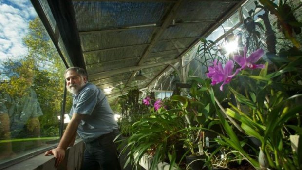 John Varigos with his orchid collection in Central Park.