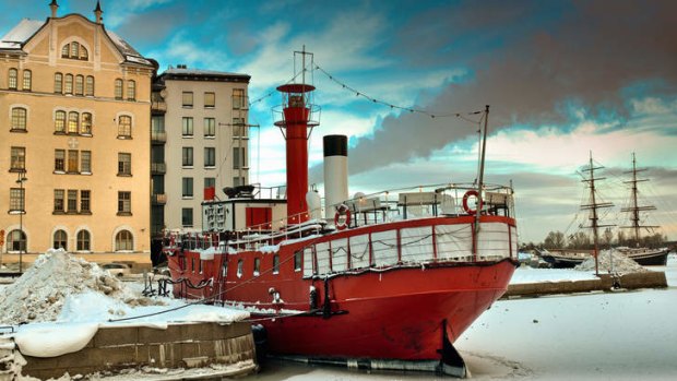 Snowy Helsinki harbour.