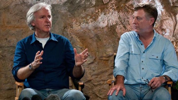 James Cameron, left, with late Australian screenwriter Andrew Wight.