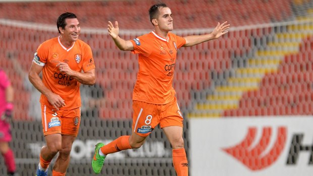 Canberra product Steven Lustica scored a hat-trick for the Brisbane Roar in Thursday night's 6-1 thumping of the Central Coast Mariners at Suncorp Stadium.