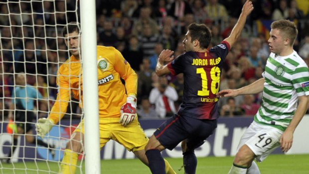 Heartbreak ... Jordi Alba scores a late winner for Barcelona.