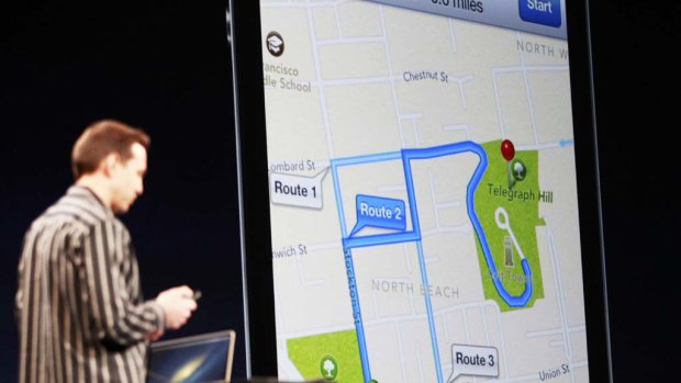 Scott Forstall, senior vice president of iOS Software at Apple, demonstrates turn-by-turn navigation in iOS6 using Siri during the Apple Worldwide Developers Conference 2012.