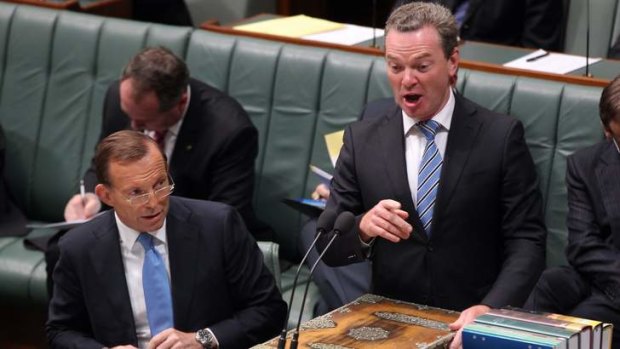 Leader of the house and master of the dark arts of Parliament, Christopher Pyne, and Prime Minister Tony Abbott.