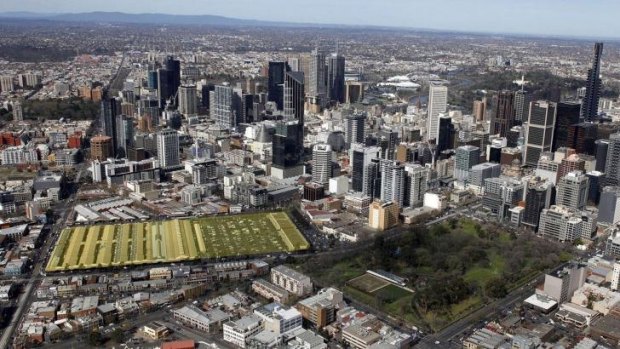 Aerial photo of Queen Victoria market site, showing proposed redevelopment of Queen st end.