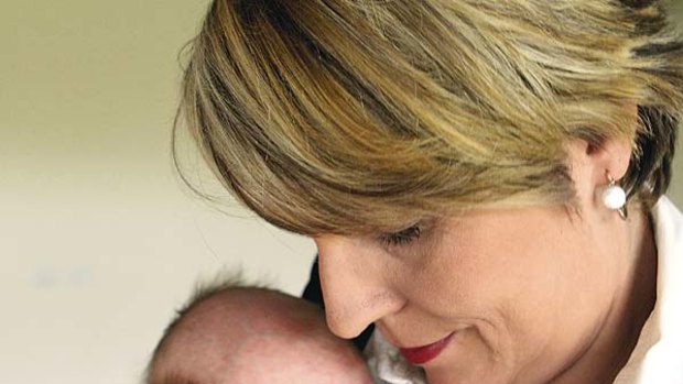 Minister for Human Services and Social Inclusion Tanya Plibersek with her 7 week old son, Louis.