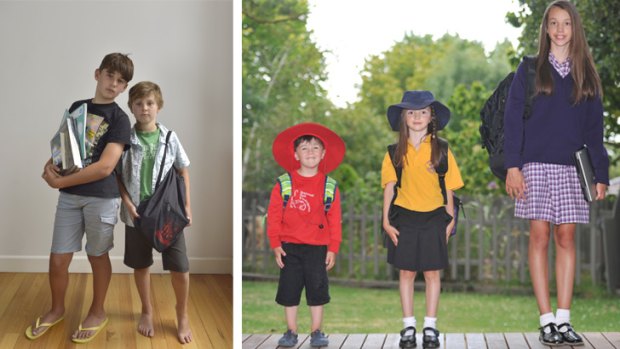 (From left) Going private: Will, 12, and Henry, 10, attend Xavier College. Going public: Ronan, 3, is at kindergarten, Scarlett, 5, at primary school and Romany, 12, at high school.