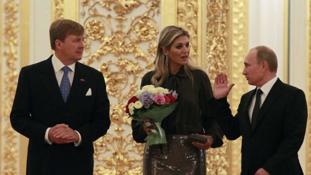 King Willem-Alexander of the Netherlands and Queen Maxima meet Russia's President Vladimir Putin in Grand Kremlin Palace in Moscow.