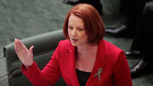 In full voice ... Julia Gillard in question time.