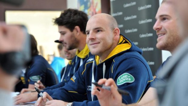 Stephen Moore at a Brumbies fan session at the Canberra Centre on Wednesday.