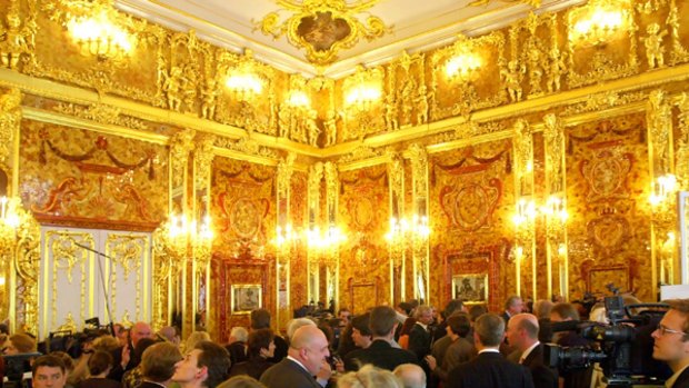 A reconstruction in the Catherine Palace,  near St  Petersburg, of the Amber Room of the tsars. : AP