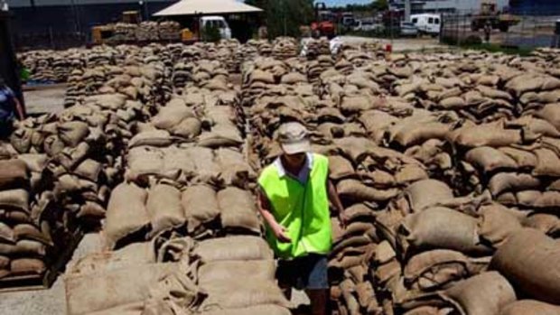 Some of the 60,000 sandbags that have been filled at Russell Murray's door-making factory.
