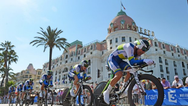 The Orica Scott (formerly Orica Green Edge) road cycling team in action, in All For One.