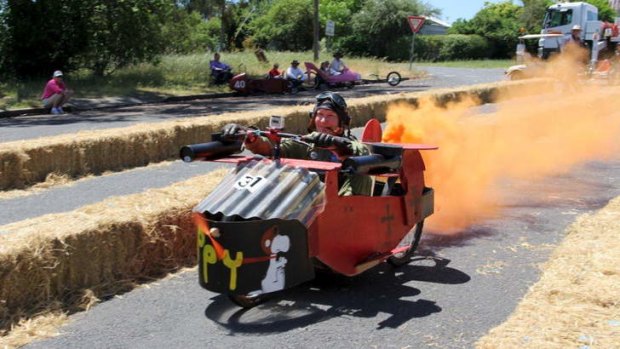 Red Baron Billy Cart hurtles through the streets of Yass.
