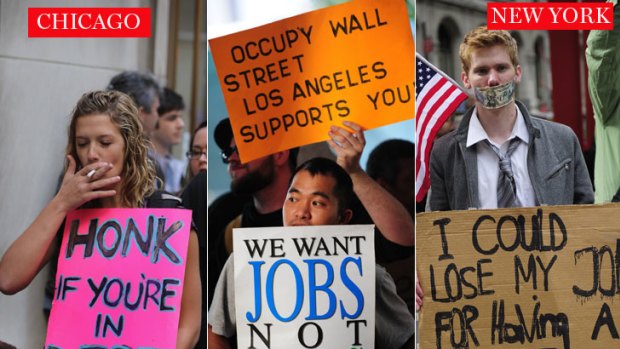 Discontented America ... demonstrators in three US cities are stepping up the campaign against the corporate greed personified by Wall Street.