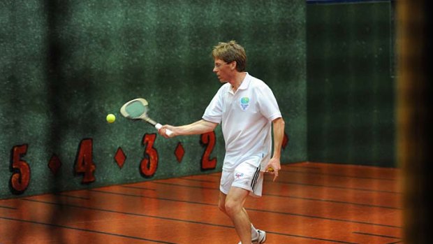Mark Drysdale playing Real Tennis at the Royal Melbourne Tennis Club.