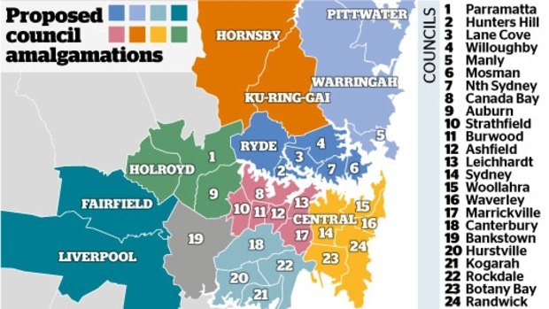 The proposed Council amalgamations.