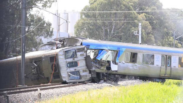 Scene of a collision between a train and a semi-trailer in Dandenong South.