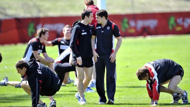 St Kilda players Stephen Milne and Leigh Montagna at a recovery session.