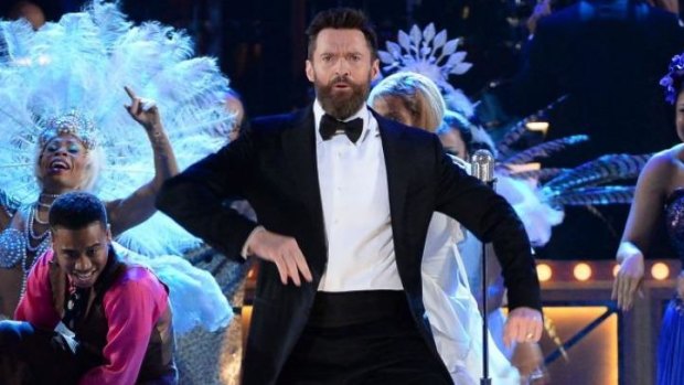 Host Hugh Jackman performs at the 68th Annual Tony Awards at Radio City Music Hall in New York City.