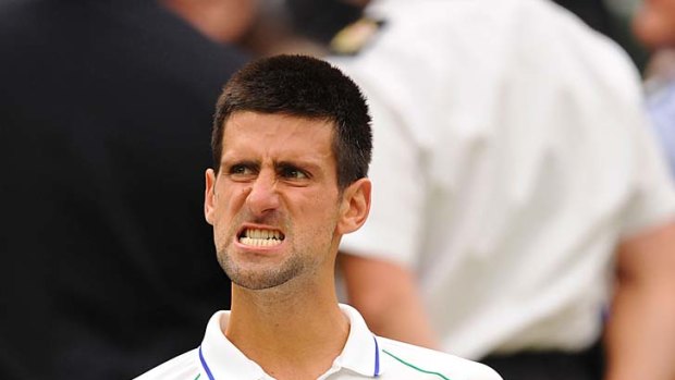 Novak Djokovic shows his displeasure after losing the first set of his third-round match to the Czech Republic's Radek Stepanek.
