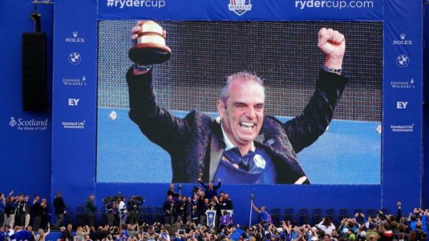 Europe team captain Paul McGinley celebrates winning the Ryder Cup