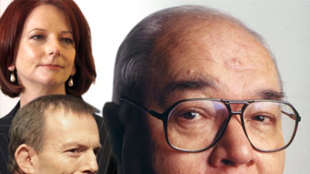 Veteran political reporter Laurie Oakes has kept Julia Gillard and Tony Abbott on their toes during this campaign. <I>Graphic: Liam Phillips</i>