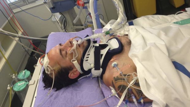 King hit victim Matt Pridham in Canberra Hospital.