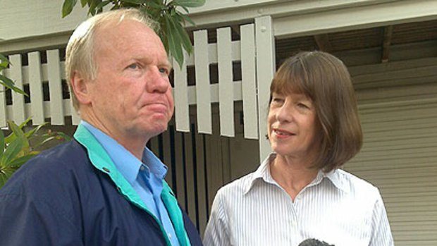 Peter Beattie with his wife at his home in Wilston, in Brisbane's inner north, this morning.