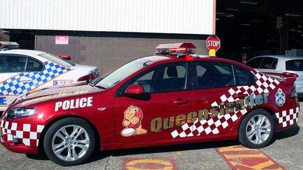 A Maroons-themed Queensland police car.