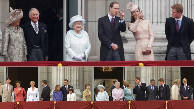 Downsizing ... the Queen's diamond jubilee. Below, the Queen Mother's 100th birthday in 2000.