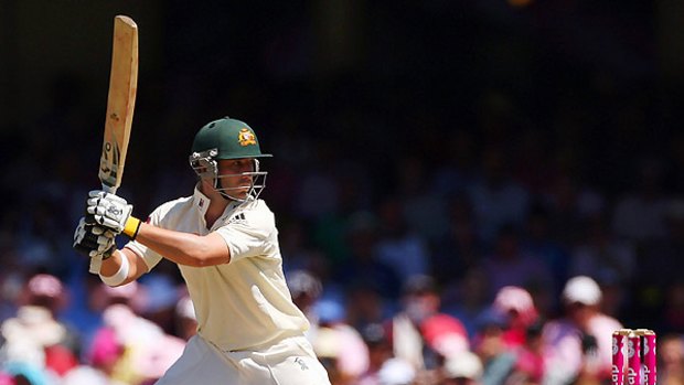 Touch and go . . . Phillip Hughes has had an indifferent start to his second innings at the SCG.