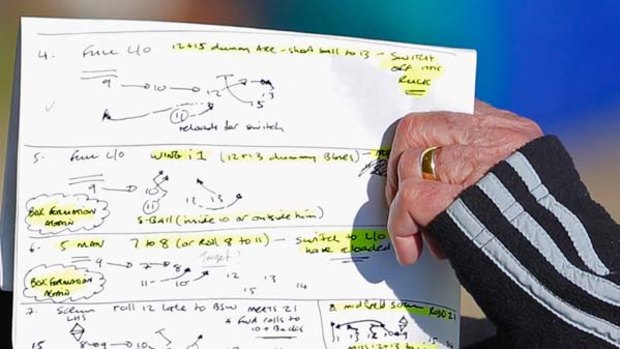 The photo in question ... All Blacks coach Graham Henry holds his training notes.
