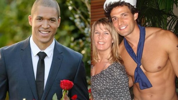 New Bachelor Blake Garvey (left) also worked as a topless waiter like his predecessor Tim Robards (pictured with Fairfax writer Amy Cooper).