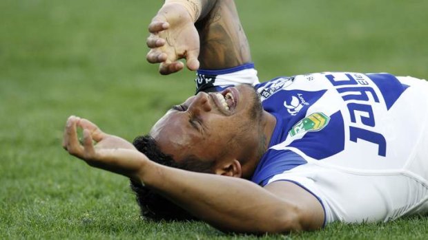 Dog gone: Ben Barba suffered a serious leg injury in his last game for the Bulldogs.