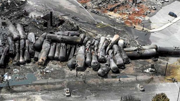 The aftermath of the deadly explosion at Lac-Megantic, in Quebec.