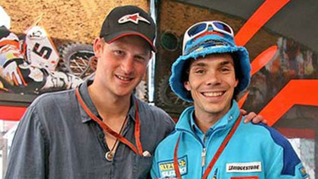 Prince Harry with Queensland MotoGP star Chris Vermeulen.