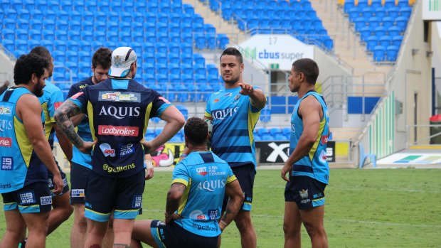 Centre of attention: Jarryd Hayne with his new teammates.