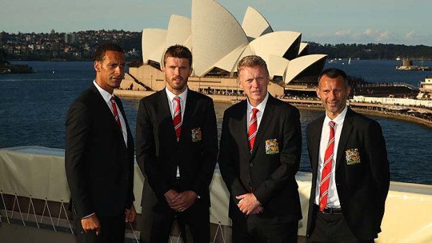 In town: Rio Ferdinand, Michael Carrick, David Moyes and Ryan Giggs at the Opera House.