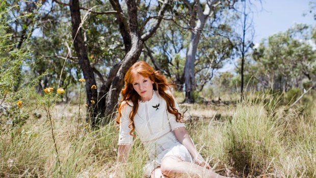 Hollywood actress Stef Dawson in the calming surrounds of Farrer Ridge during a recent trip home to Canberra. She is wearing a dress by Aussie label Zimmermann.