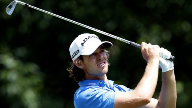 Working hard: Aaron Baddeley hit his straps in the first round at the Memorial tournament, firing a three-under 69.