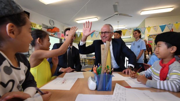 Prime Minister Malcolm Turnbull visit North Strathfield Public School to sell the merits of his planned school funding changes.