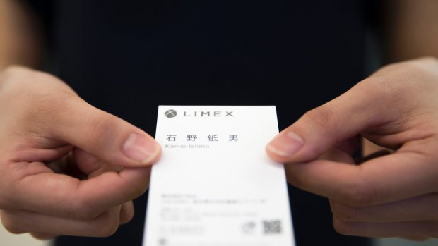 Hard to tear: A business card made from the Limex paper at the TBM Co. headquarters in Tokyo.