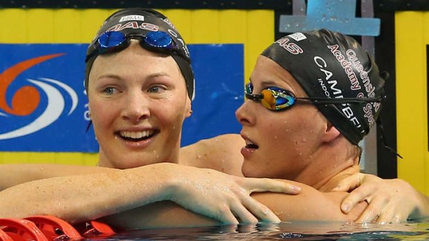 Hot shots: Cate and Bronte Campbell finished first and second in the 100 metres freestyle.