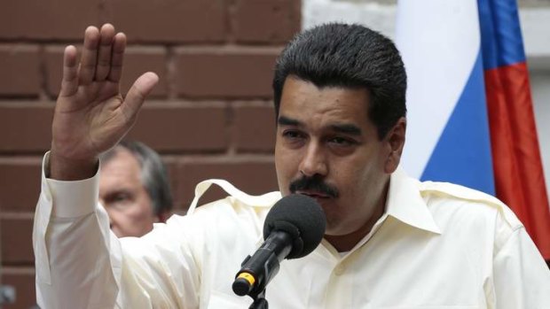 Venezuela's President Nicolas Maduro speaks in Moscow.