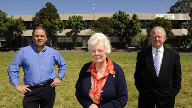 Former students John Anastassiou and Paul Murphy with former teacher Isabel Bell at Sunshine West.