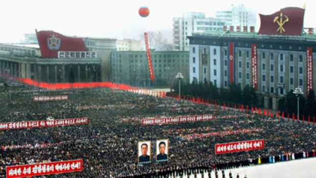 Communist rule ... North Koreans pack Kim il-sung Square last year after Kim Jong-il was re-elected.
