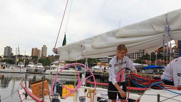 In training: Jessica Watson prepares for a trial run to Hobart aboard her 12-metre yacht Another Challenge.