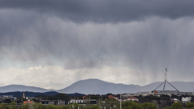 Rain falls over Canberra on Tuesday afternoon.
