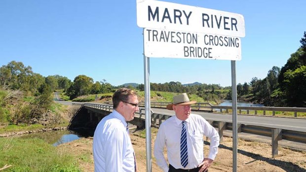 Jeff Seeney (right) and local MP David Gibson visit the Mary Valley ... Labor's ground zero.